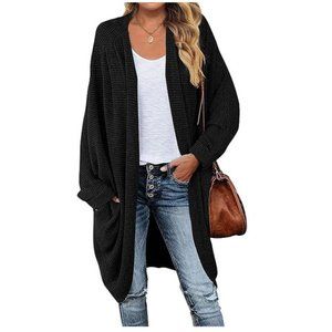 NEW! Women's Waffle Knit Batwing Long Sleeve Cardigan Open Front Sweater